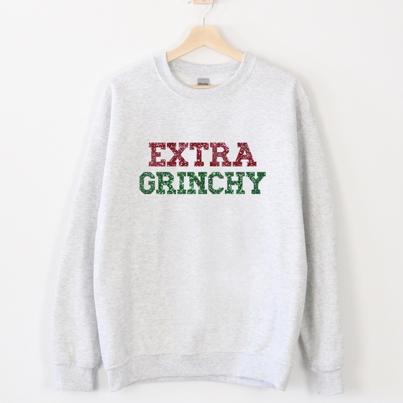 Extra Grinchy Holiday Christmas Sweater Crewneck Gray Unisex Sizes NWT - Picture 2 of 3